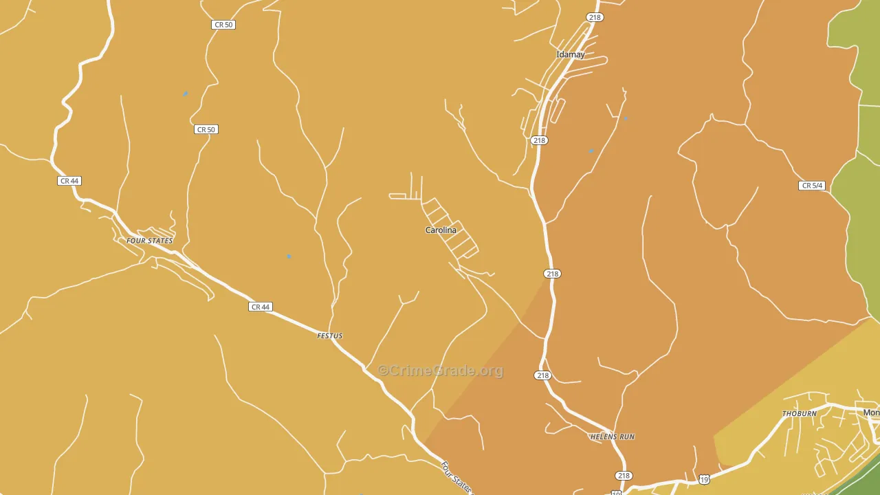 Carolina, WV Map of Theft Rates