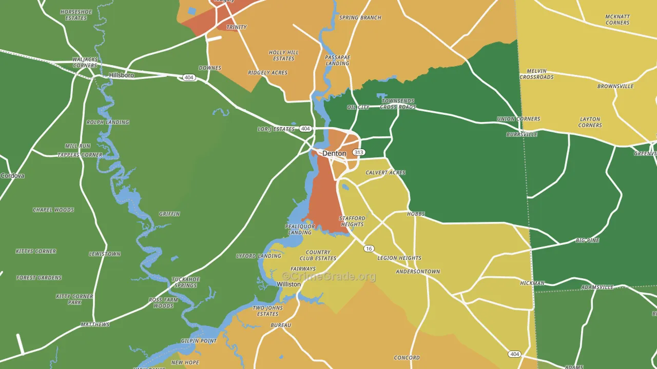 Caroline County, MD Map of Theft Rates