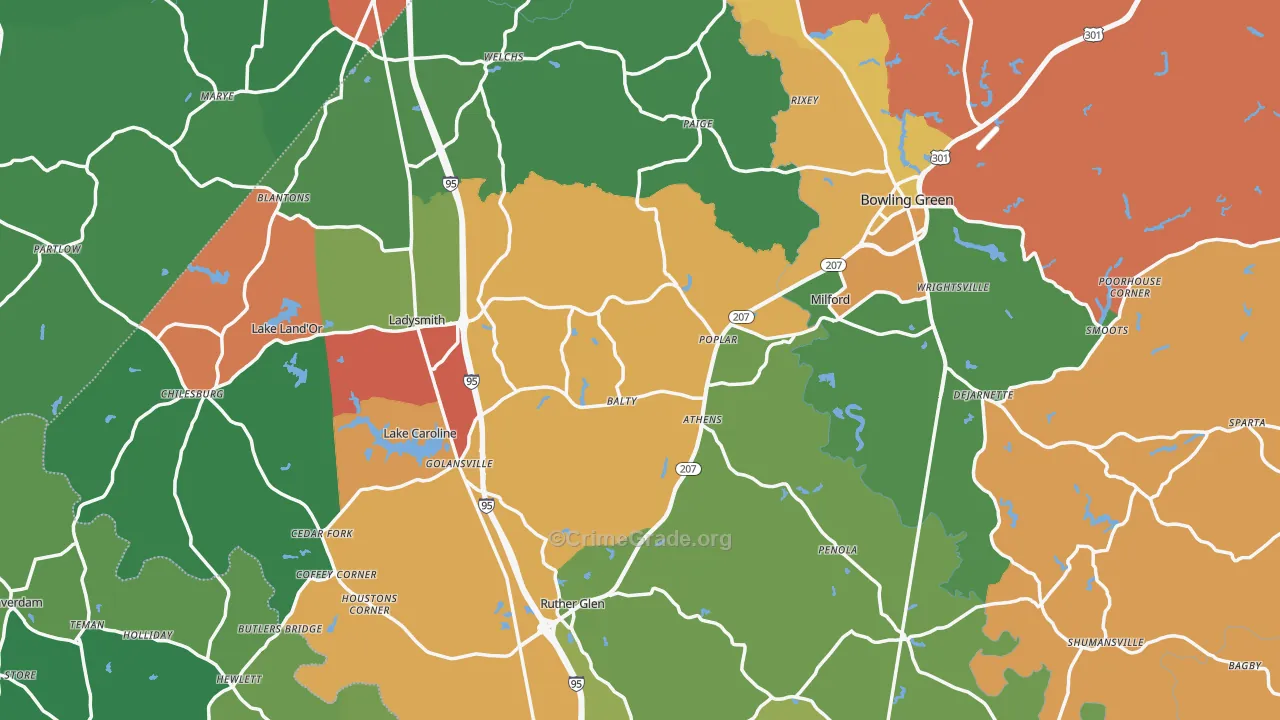 Caroline County, VA Map of Theft Rates