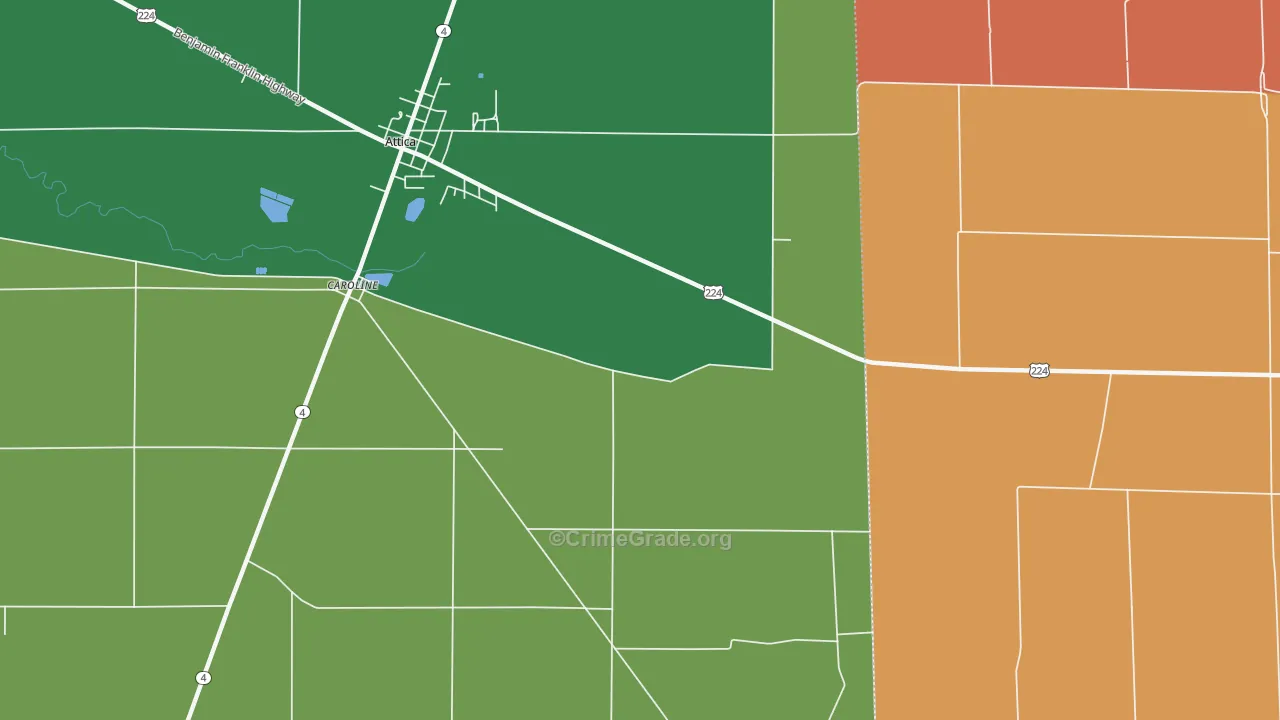 Caroline, OH Map of Theft Rates