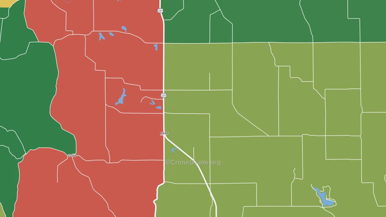 Carp, IN Map of Theft Rates