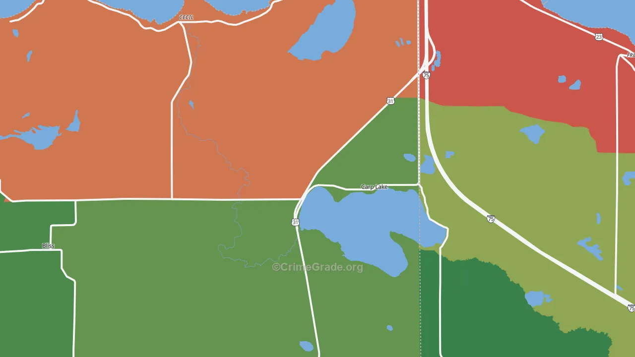 Carp Lake, MI Map of Theft Rates