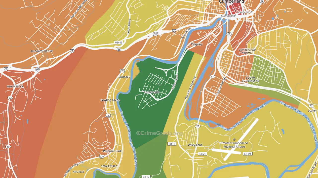 Carpendale, WV Map of Theft Rates