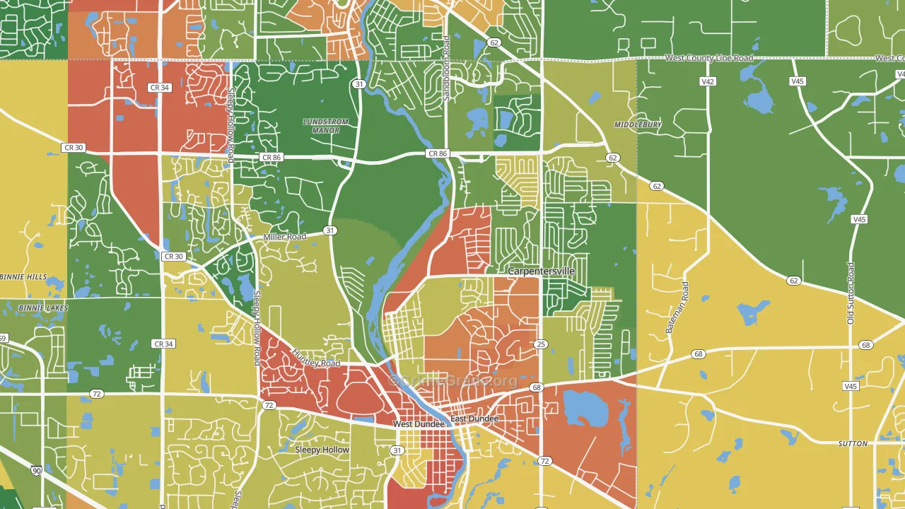 Carpentersville, IL Map of Theft Rates
