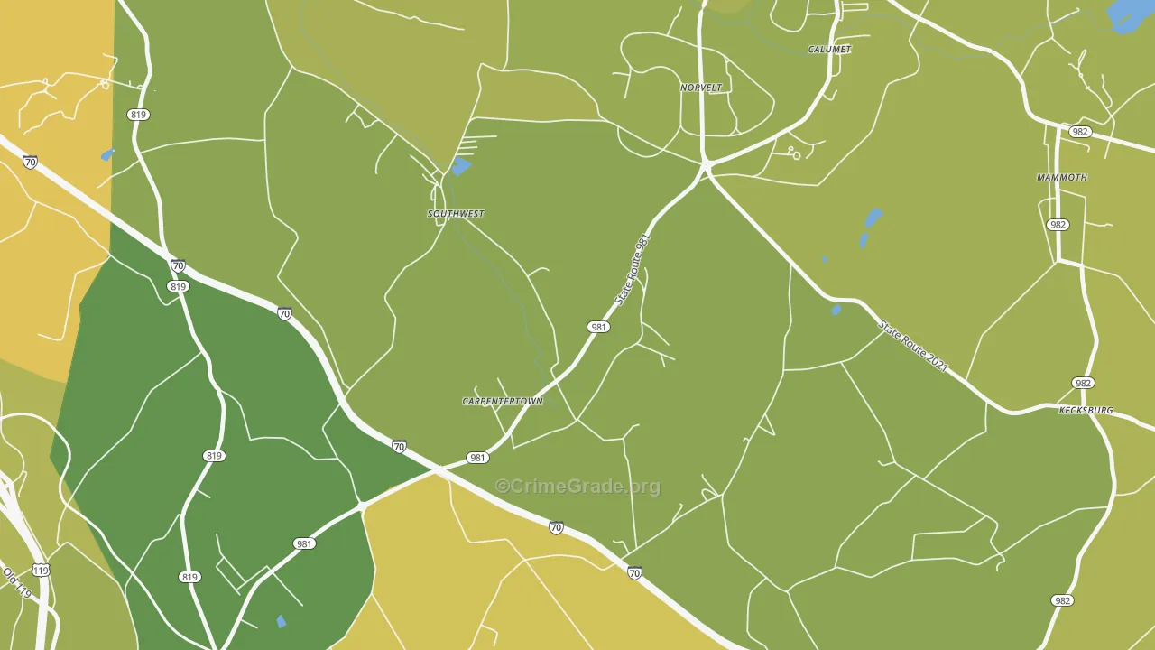 Carpentertown, PA Map of Theft Rates