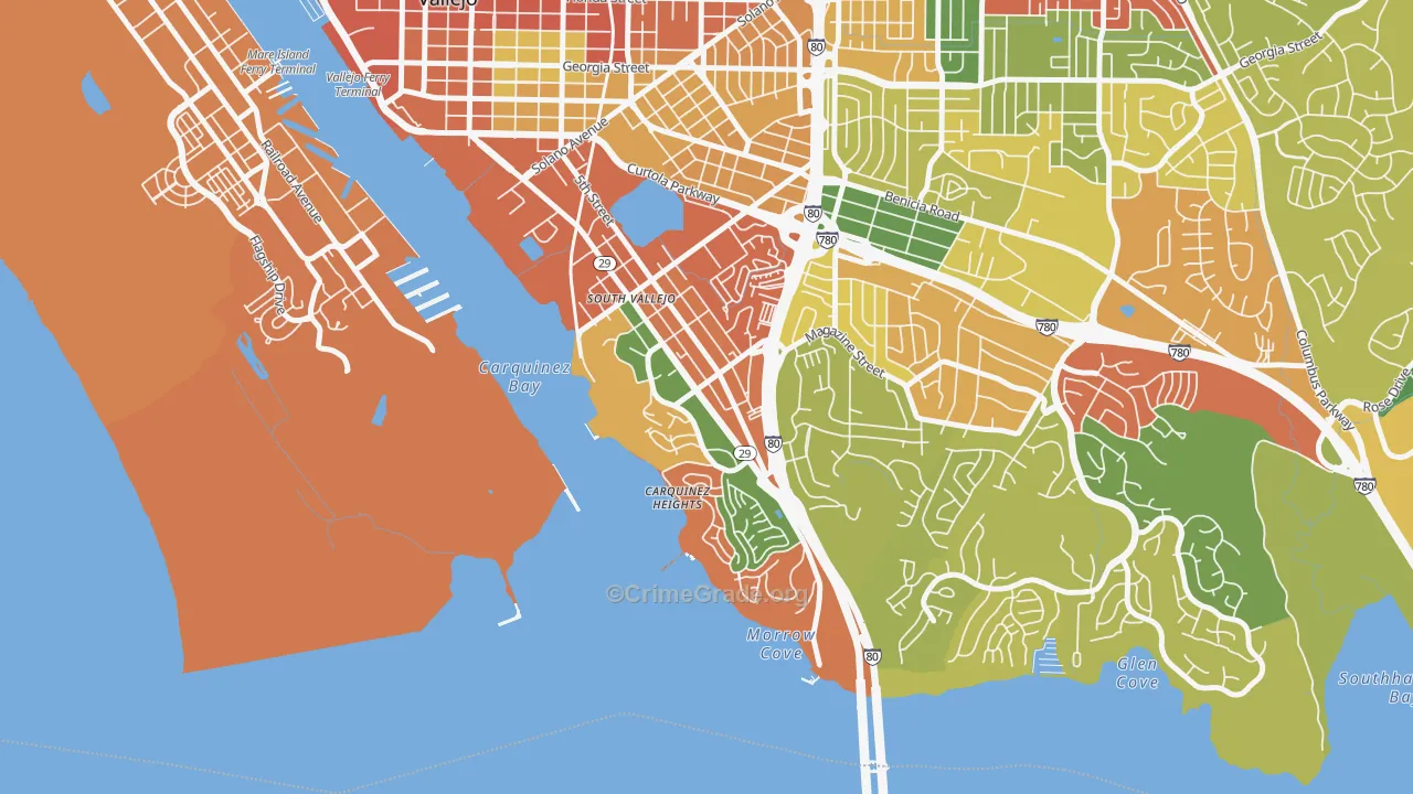 Carquinez Heights, Vallejo, CA Map of Theft Rates
