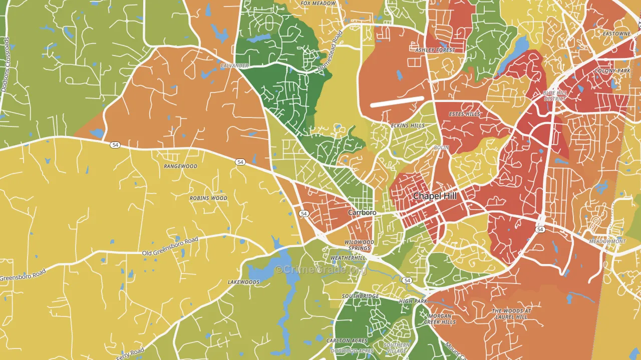 Carrboro, NC Map of Theft Rates