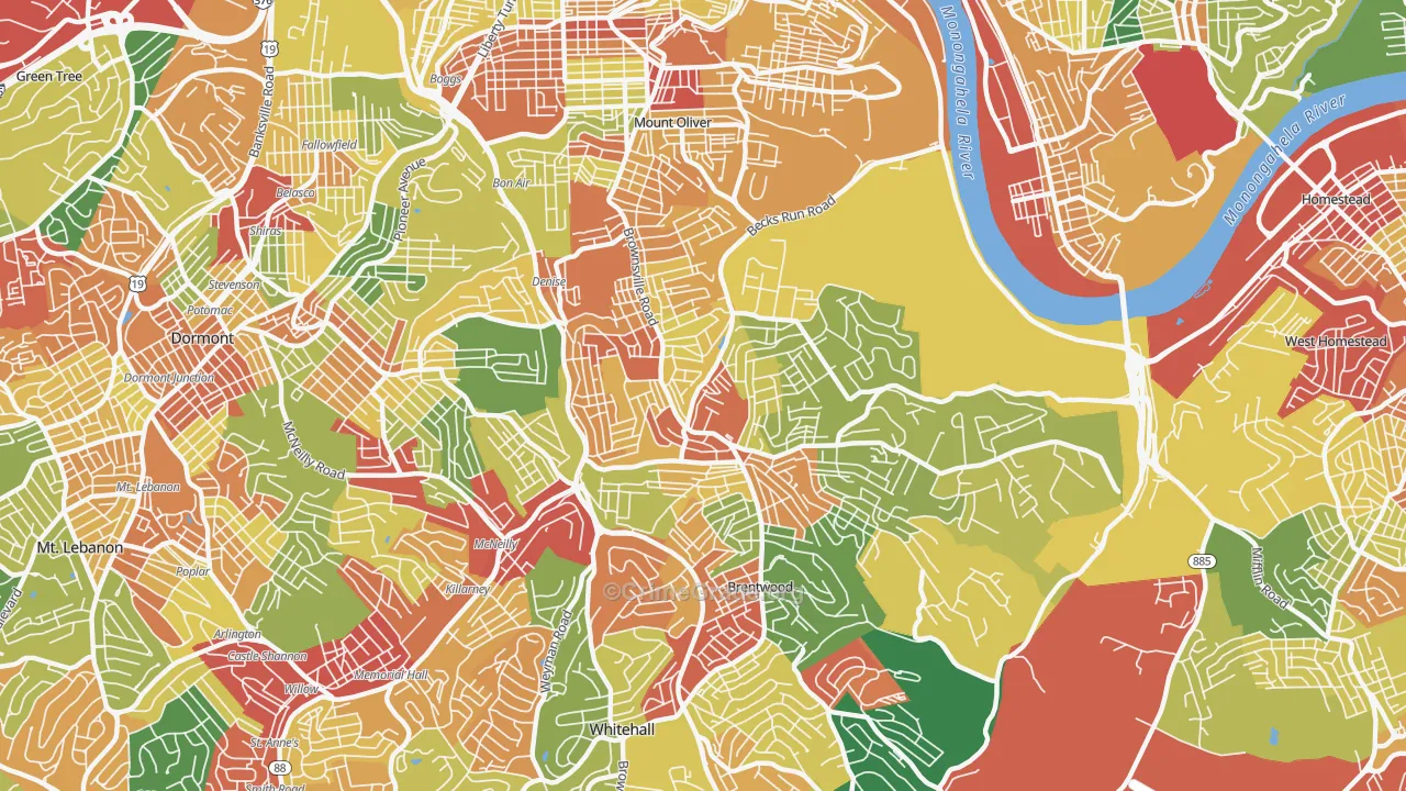 Carrick, Pittsburgh, PA Map of Theft Rates