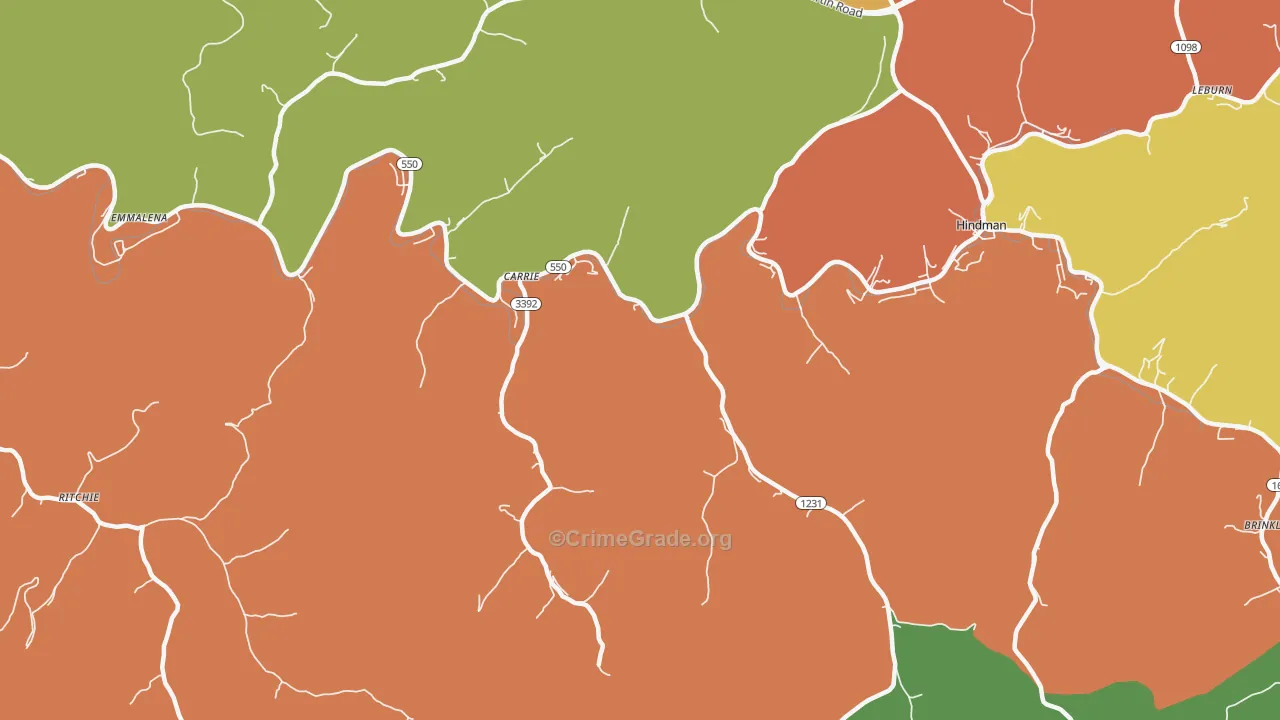 Carrie, KY Map of Theft Rates