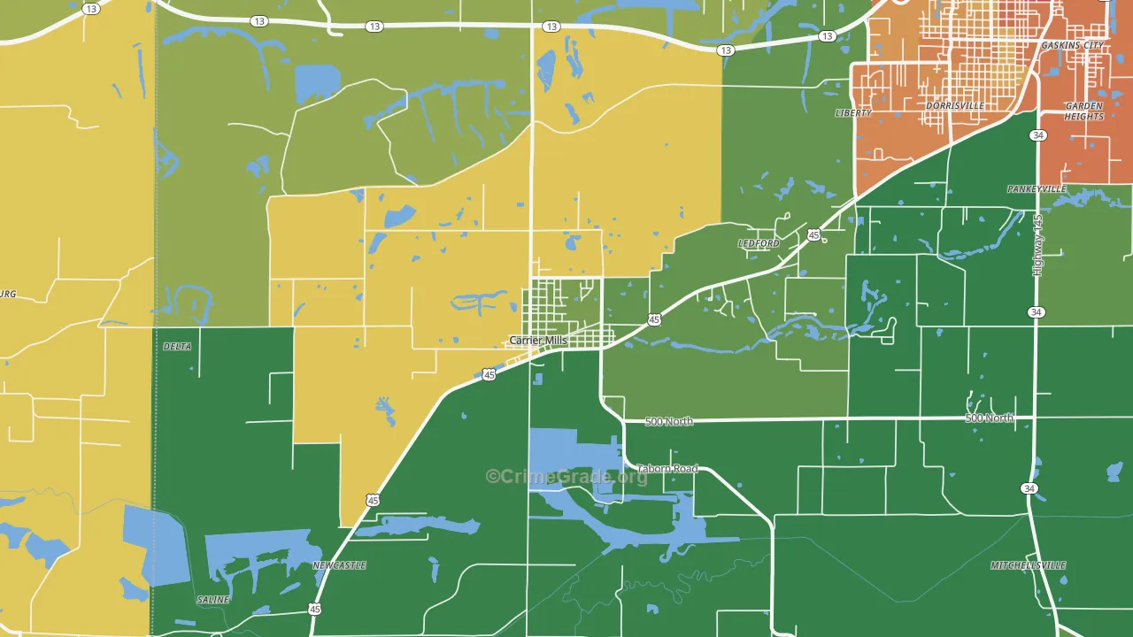 Carrier Mills, IL Map of Theft Rates