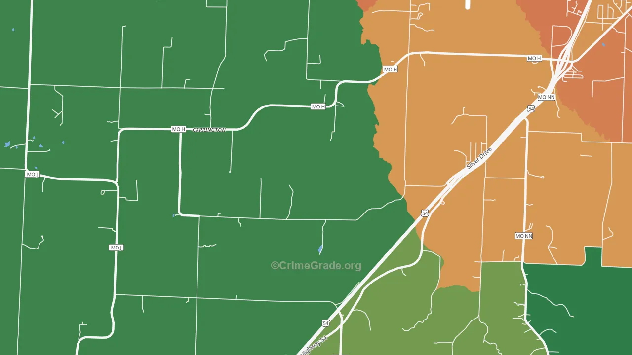 Carrington, MO Map of Theft Rates