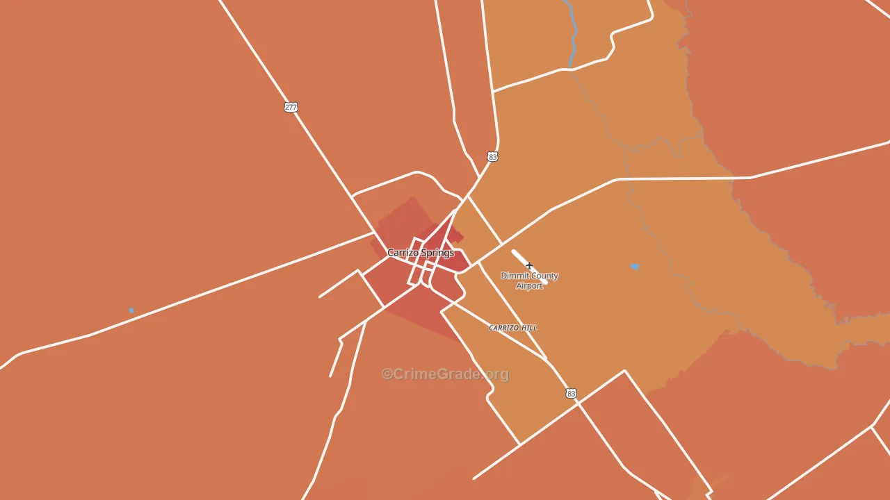 Carrizo Springs, TX Map of Theft Rates
