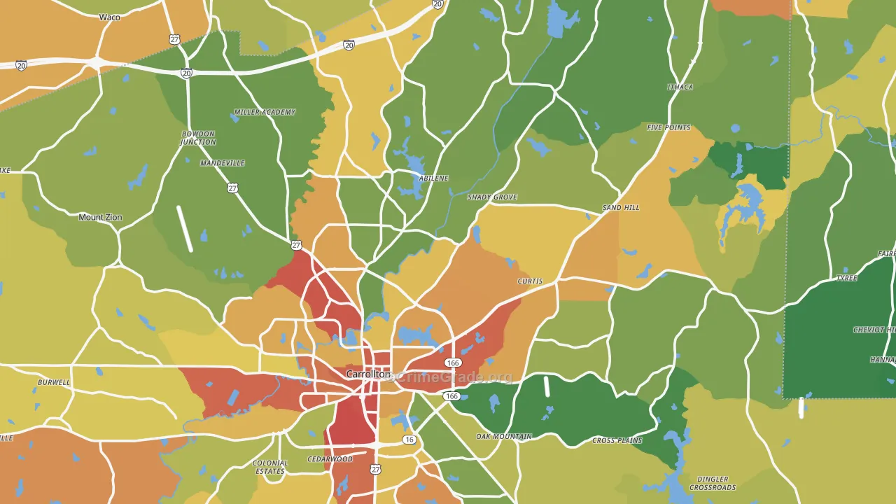 Carroll County, GA Map of Theft Rates