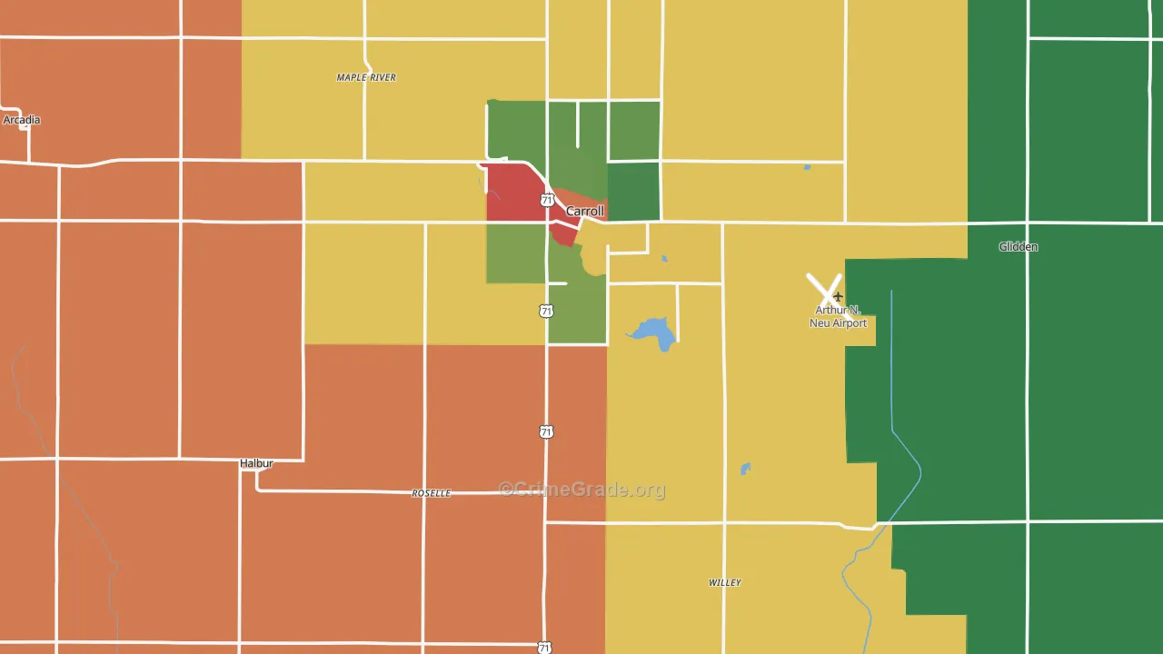 Carroll County, IA Map of Theft Rates