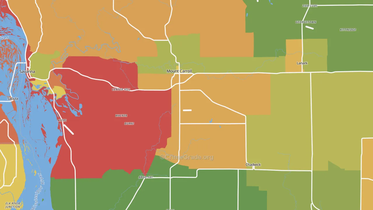 Carroll County, IL Map of Theft Rates