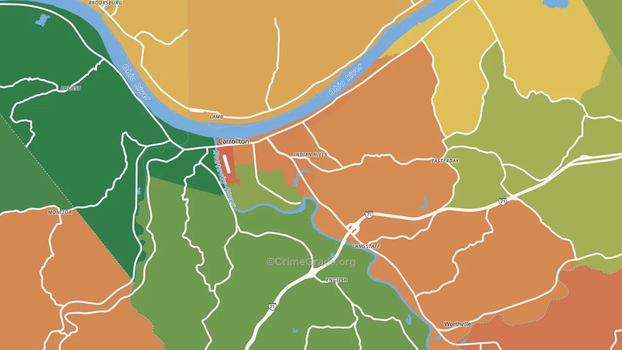 Carroll County, KY Map of Theft Rates