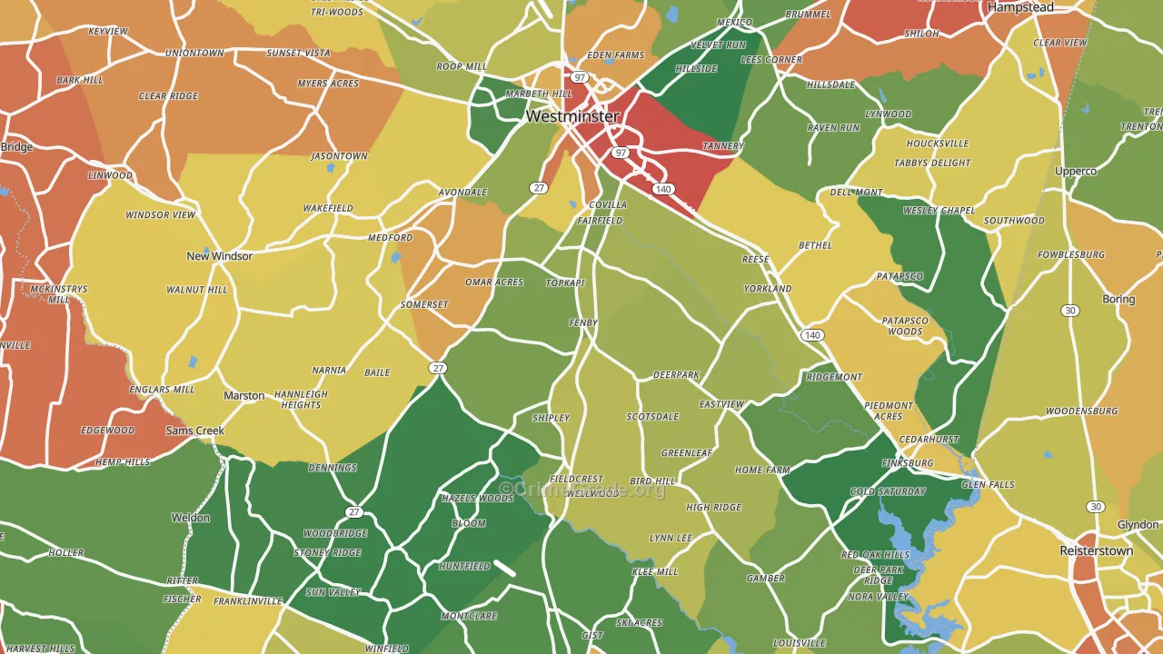 Carroll County, MD Map of Theft Rates