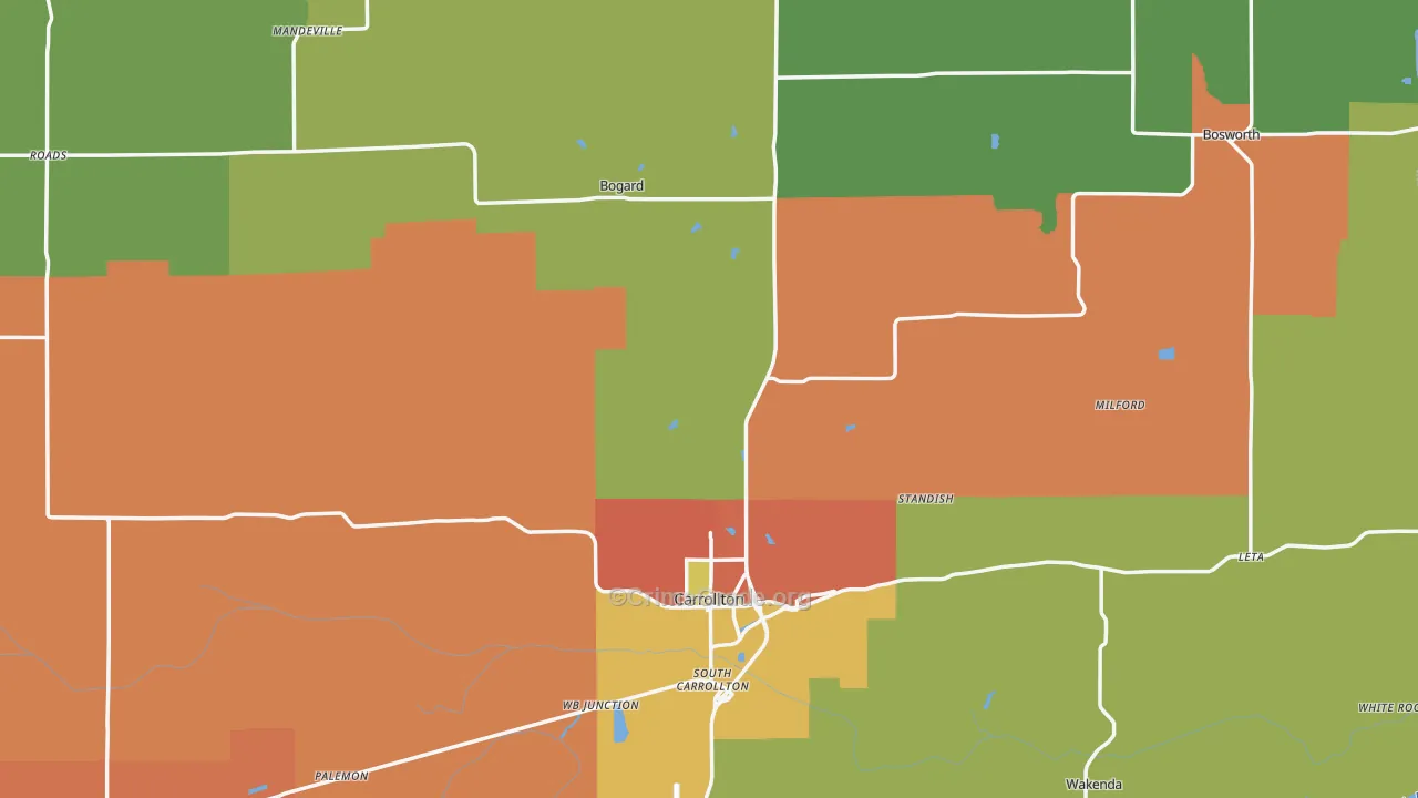 Carroll County, MO Map of Theft Rates