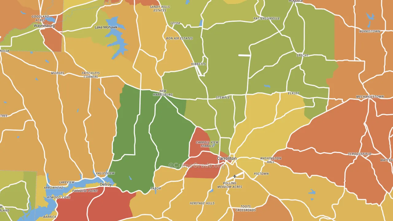 Carroll County, OH Map of Theft Rates