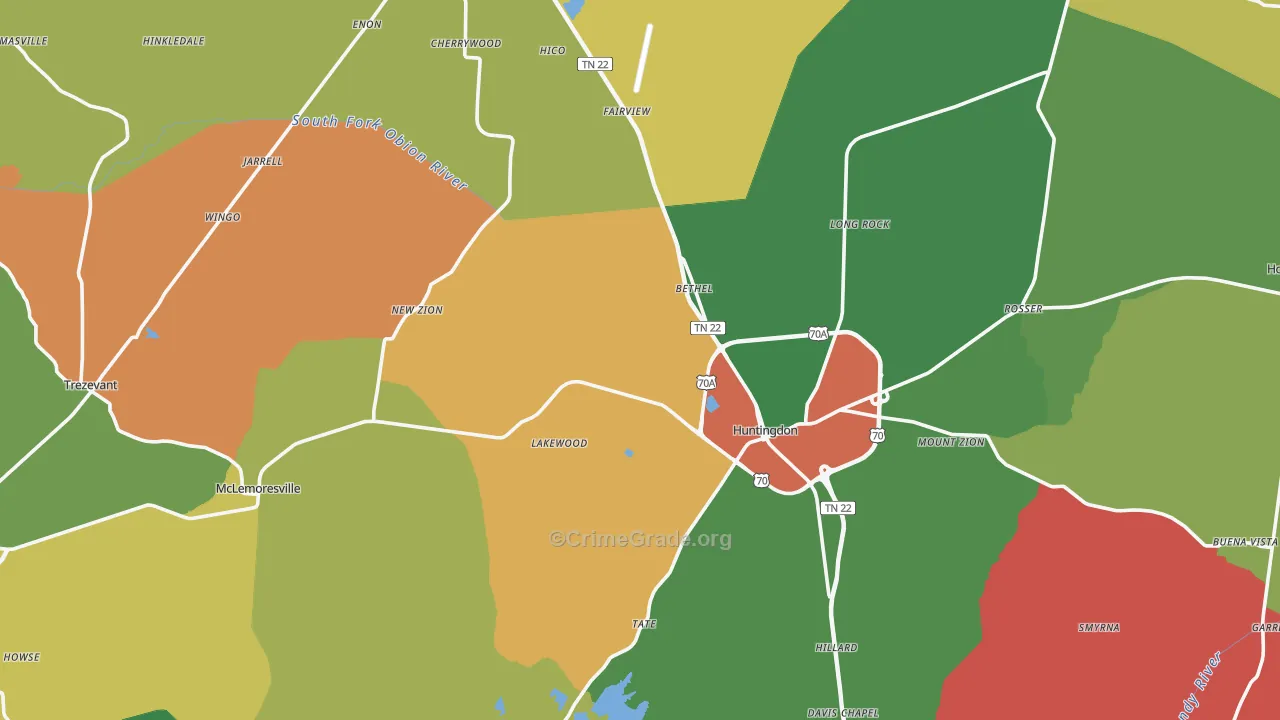 Carroll County, TN Map of Theft Rates