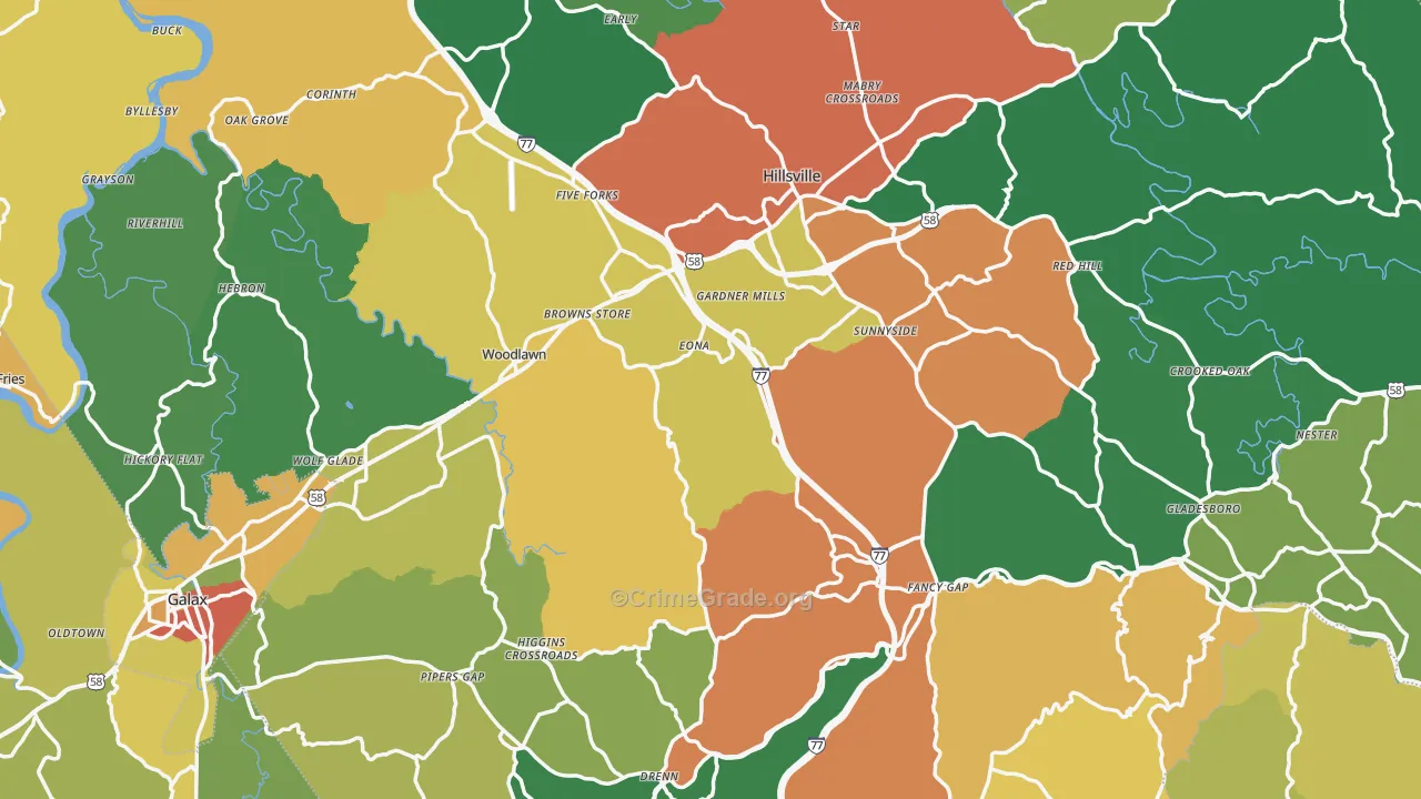 Carroll County, VA Map of Theft Rates