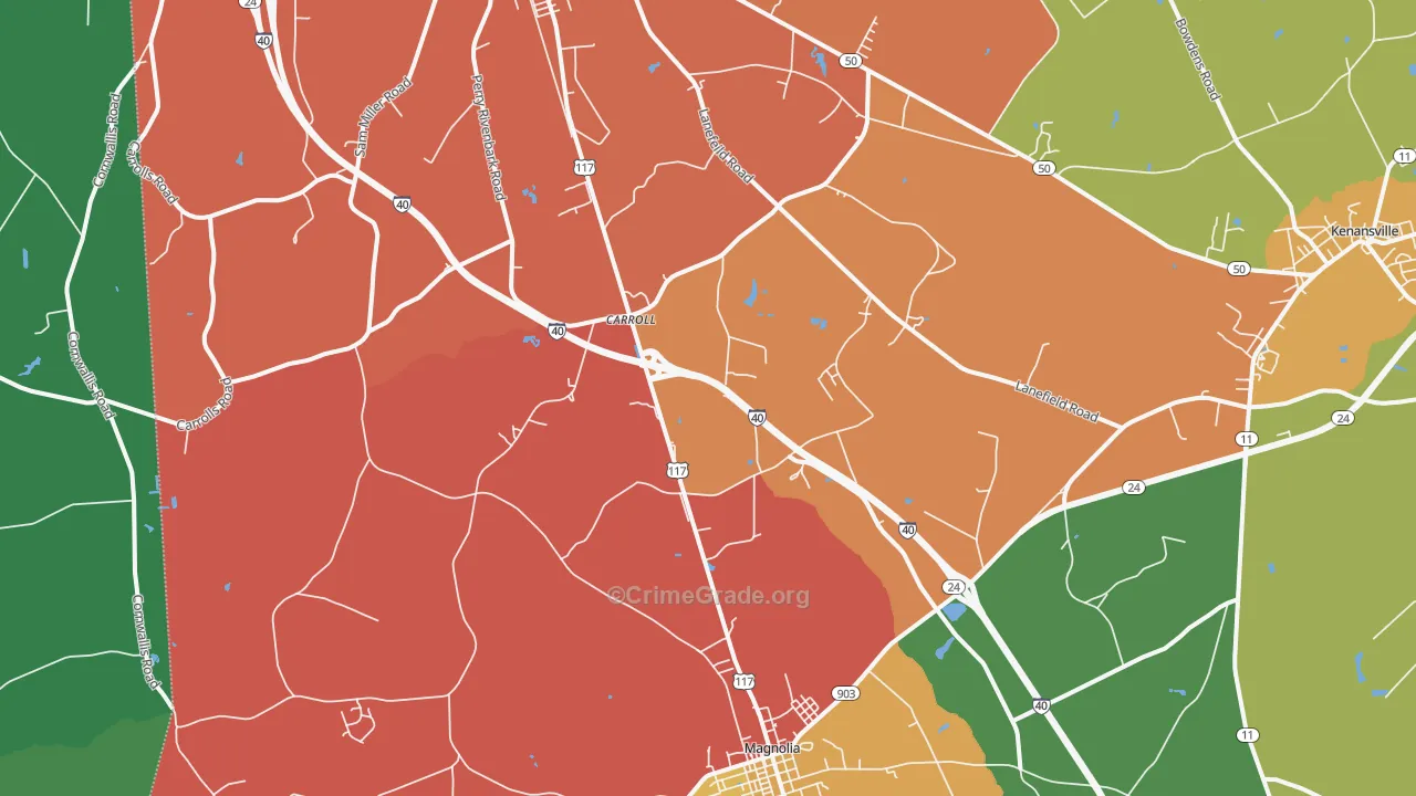Carroll, NC Map of Theft Rates