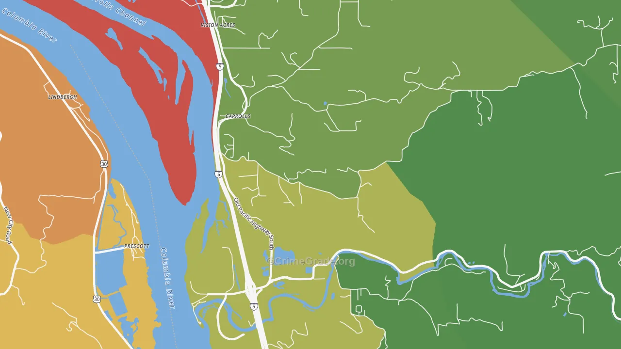 Carrolls, WA Map of Theft Rates