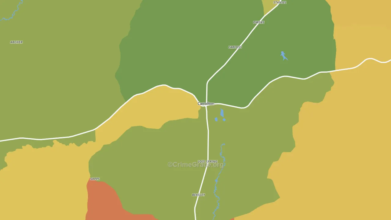 Carrollton, AL Map of Theft Rates