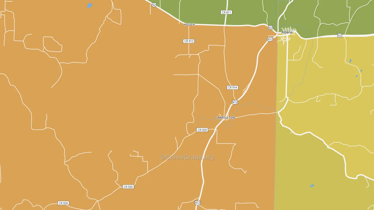 Carrollton, AR Map of Theft Rates