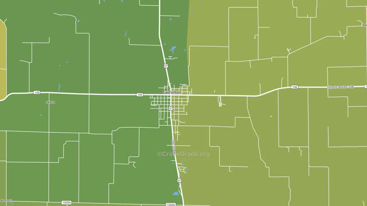 Carrollton, IL Map of Theft Rates