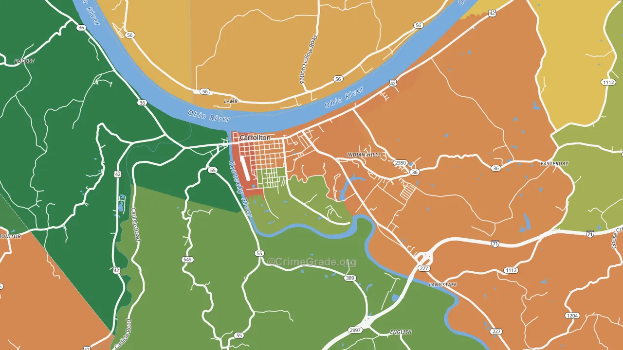 Carrollton, KY Map of Theft Rates