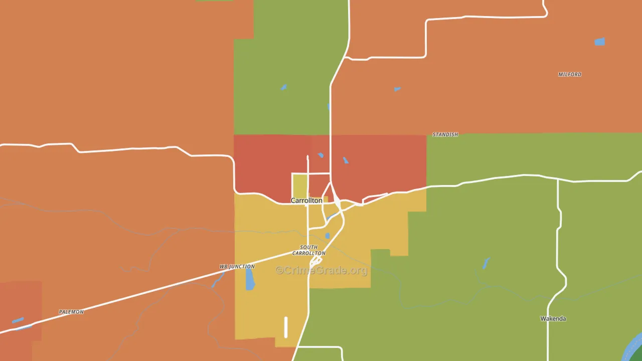 Carrollton, MO Map of Theft Rates