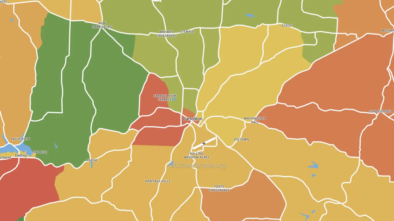 Carrollton, OH Map of Theft Rates