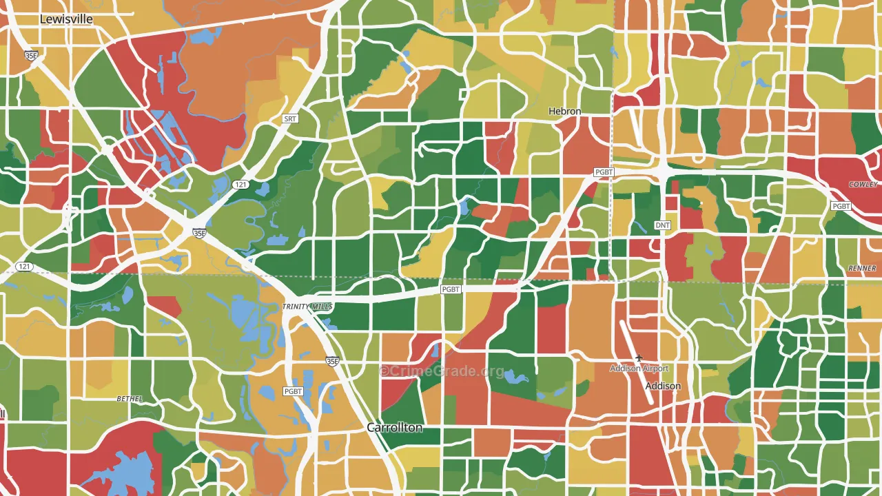 Carrollton, TX Map of Theft Rates