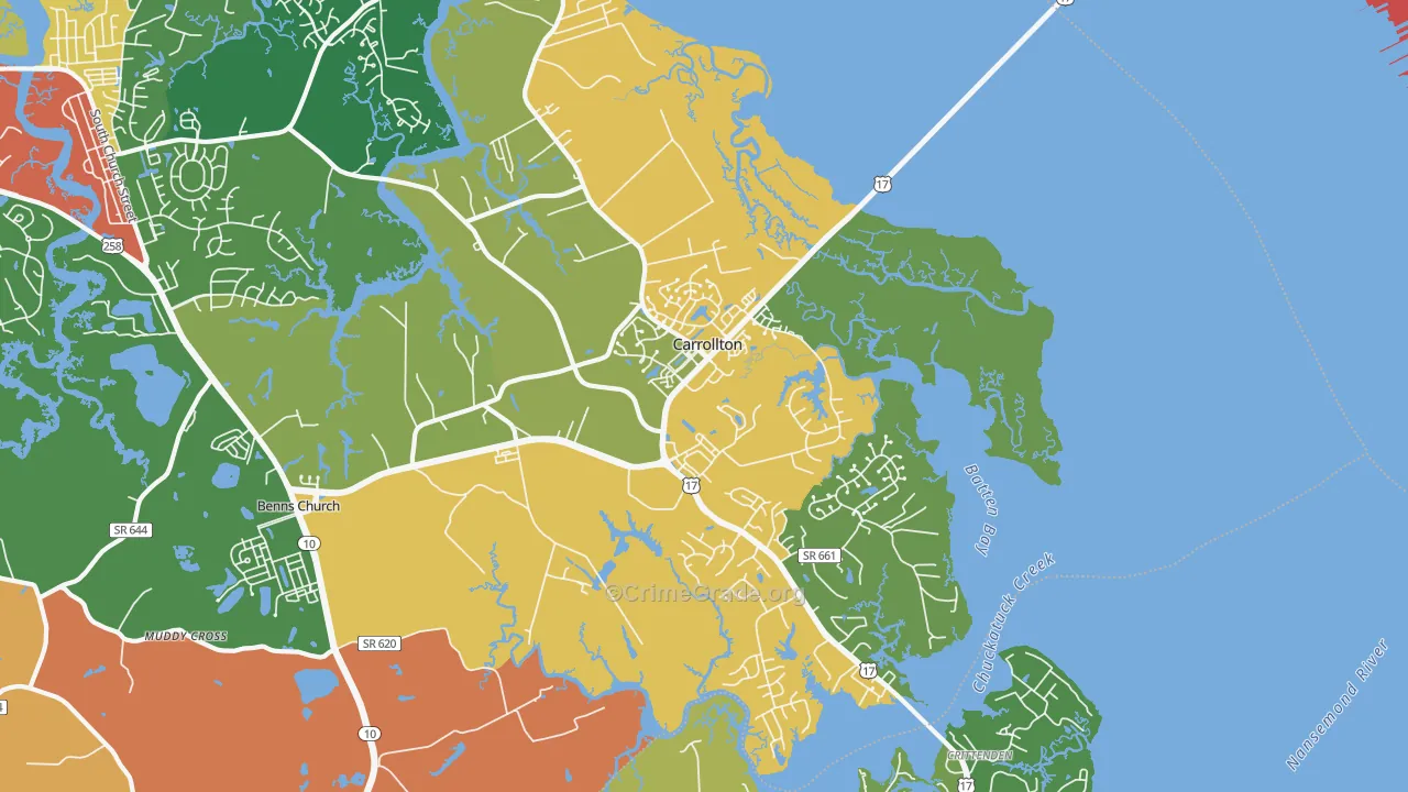Carrollton, VA Map of Theft Rates