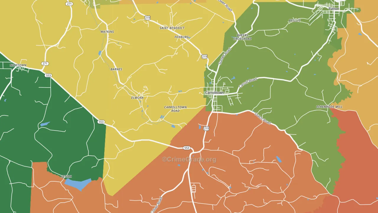 Carrolltown, PA Map of Theft Rates