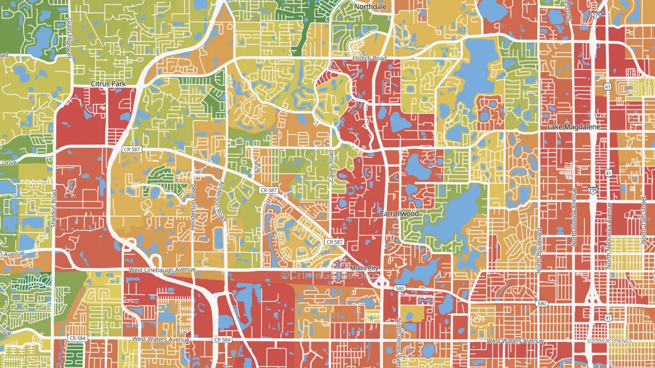 Carrollwood, Tampa, FL Map of Theft Rates