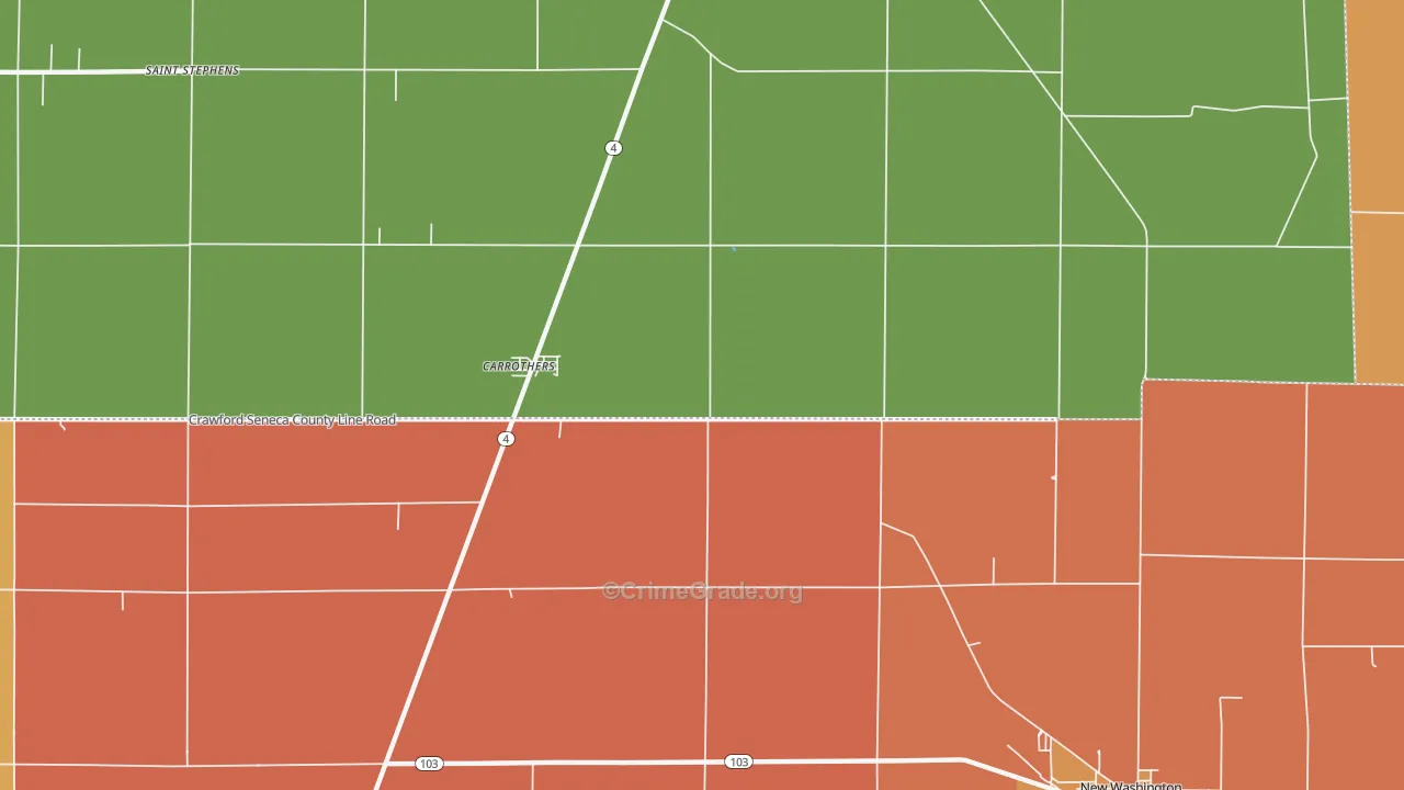 Carrothers, OH Map of Theft Rates