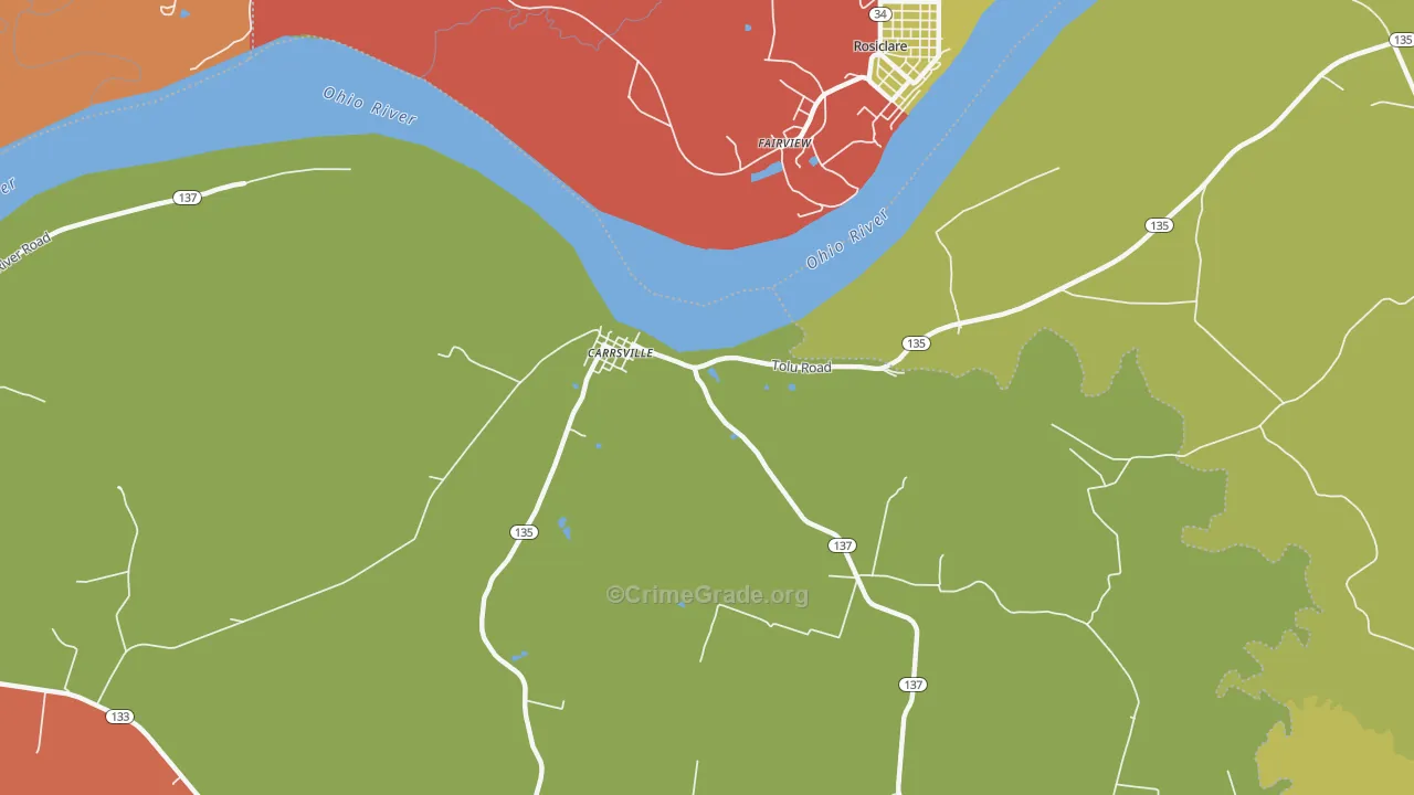 Carrsville, KY Map of Theft Rates