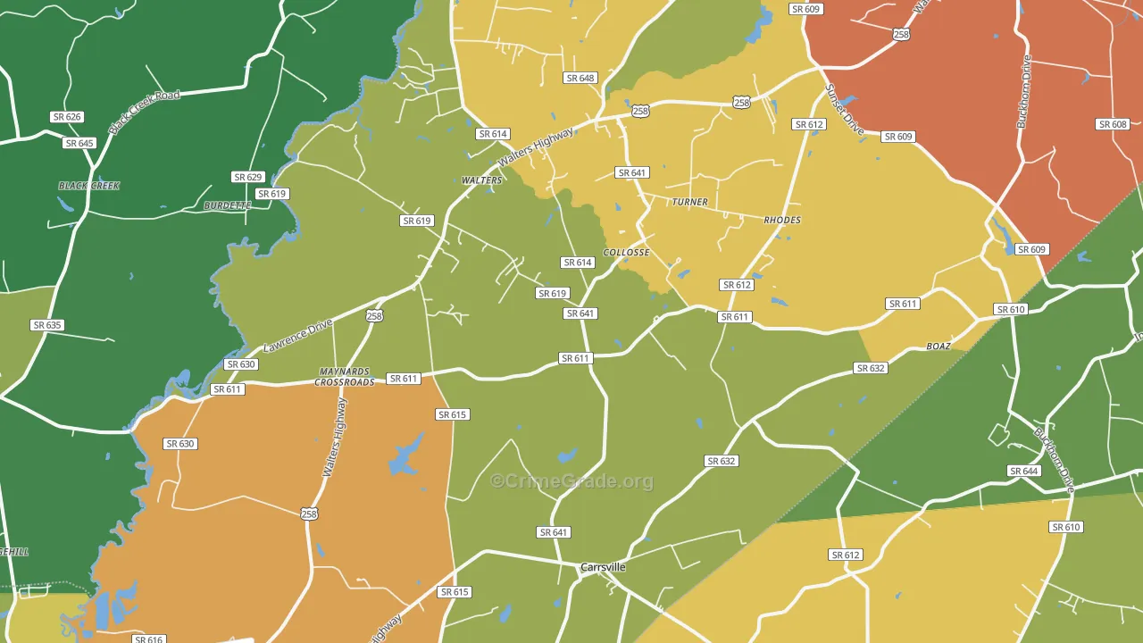 Carrsville, VA Map of Theft Rates