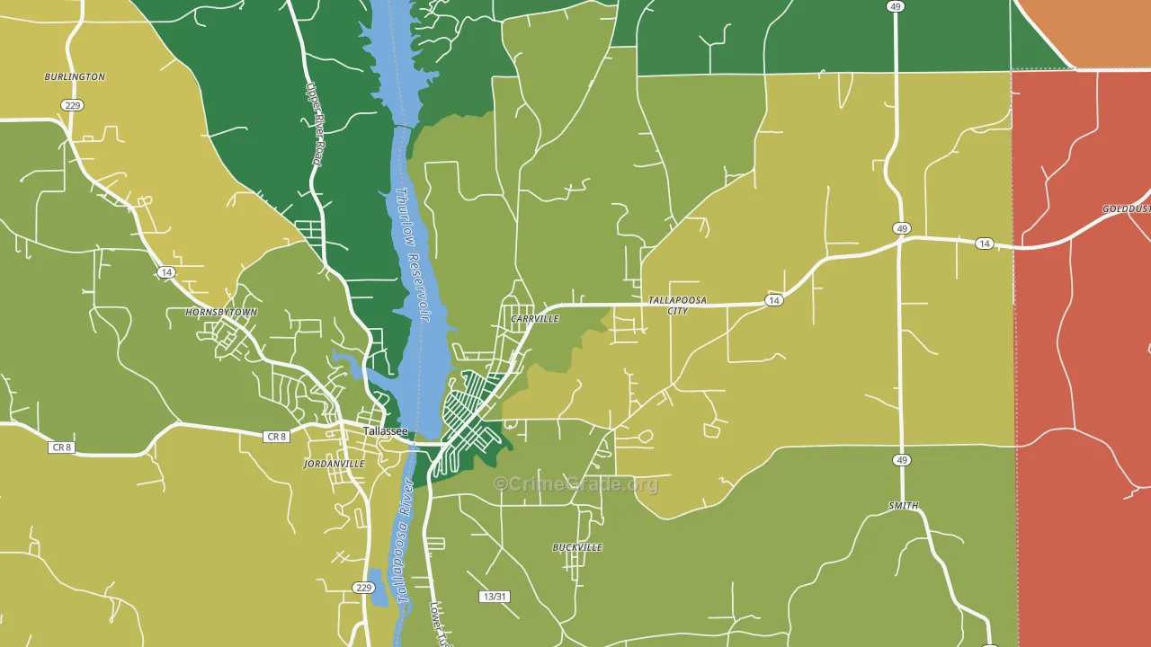 Carrville, AL Map of Theft Rates