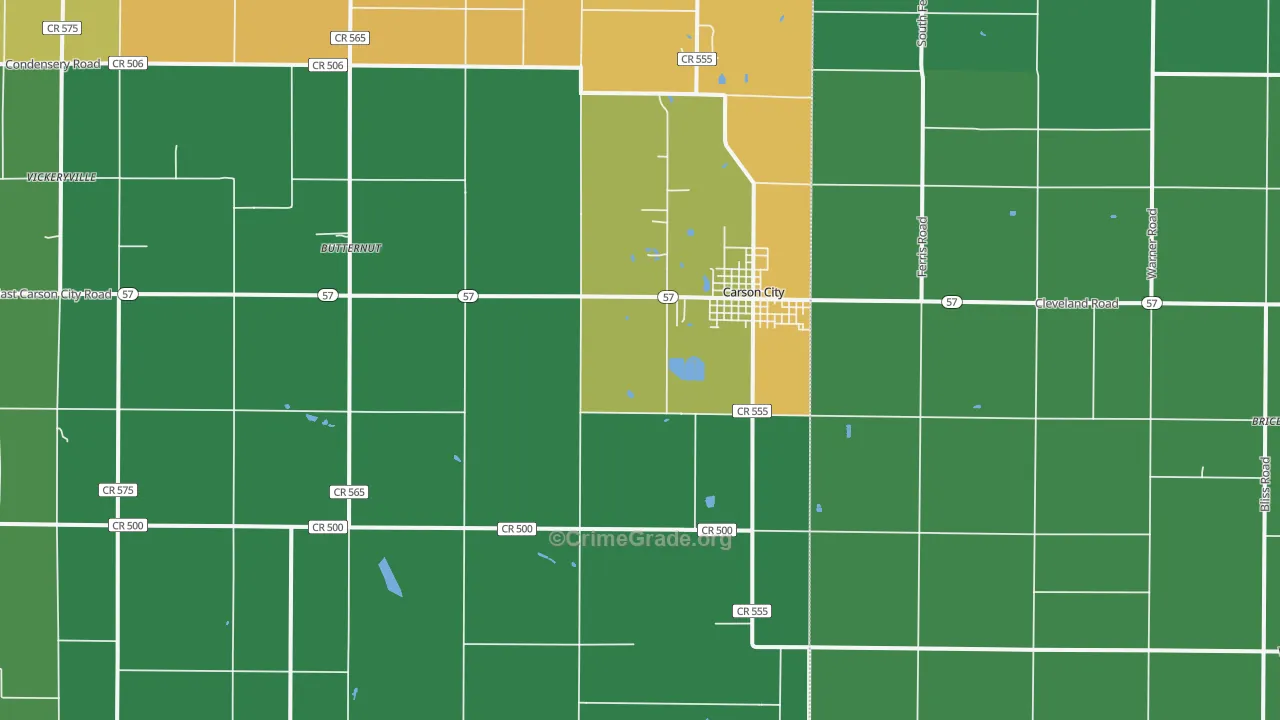 Carson City, MI Map of Theft Rates