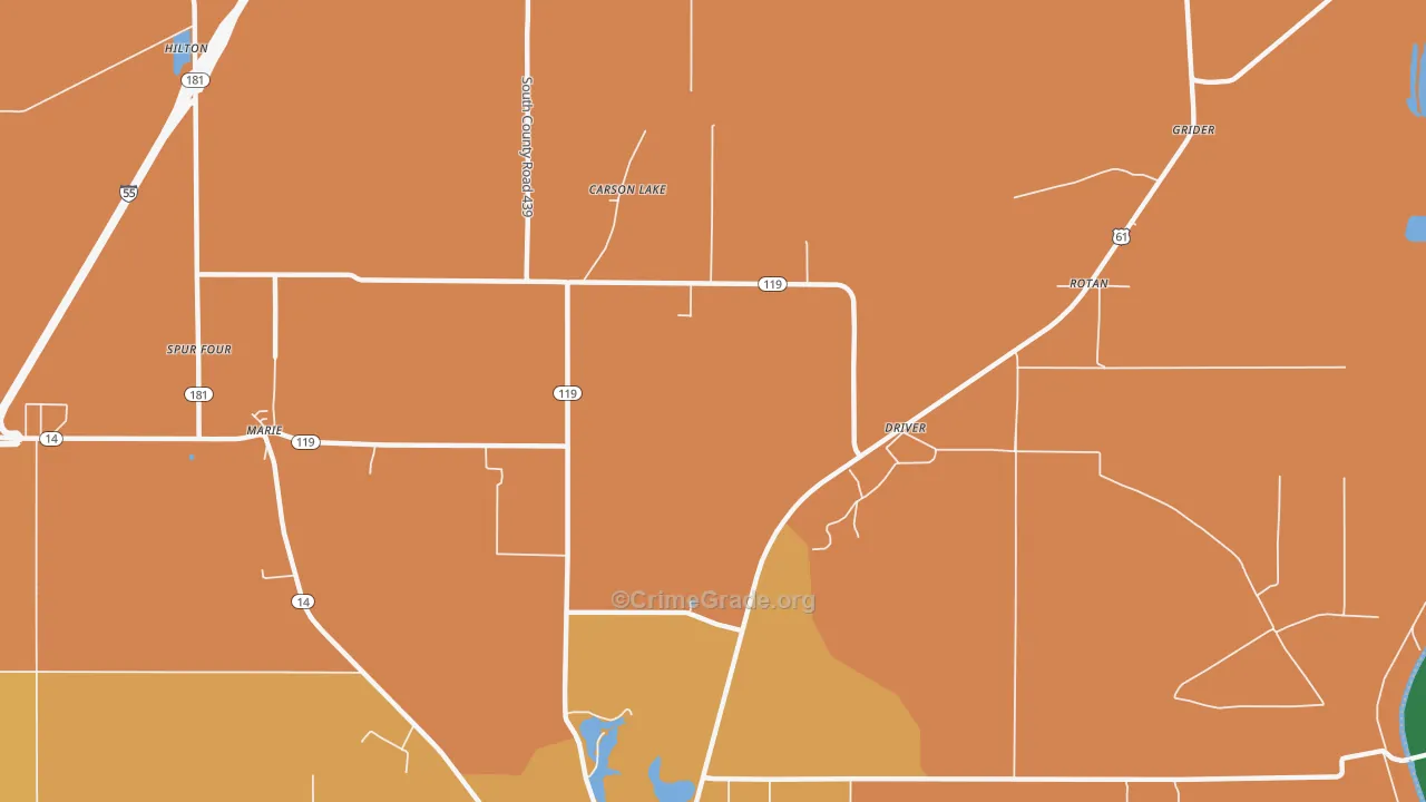 Carson Lake, AR Map of Theft Rates