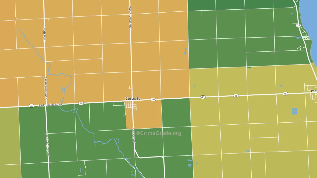 Carsonville, MI Map of Theft Rates