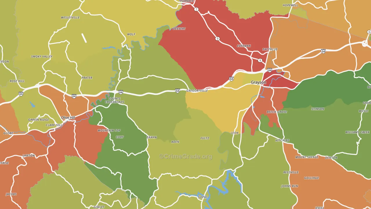 Carter County, KY Map of Theft Rates