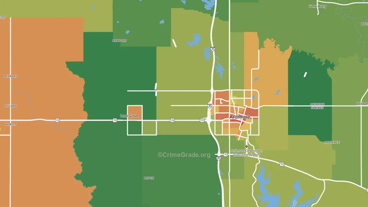Carter County, OK Map of Theft Rates