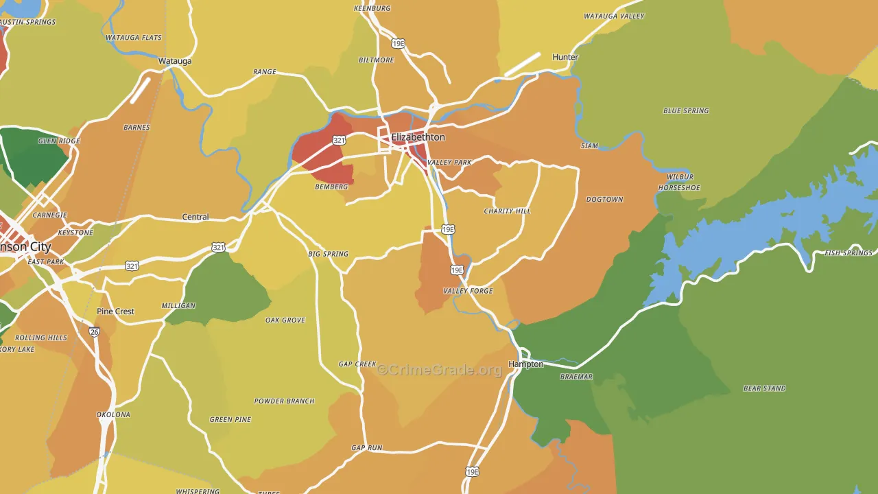 Carter County, TN Map of Theft Rates