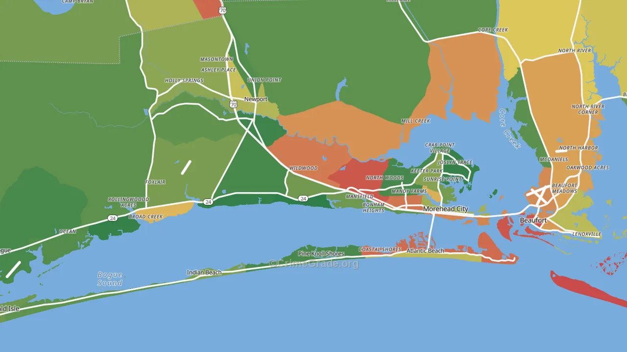 Carteret County, NC Map of Theft Rates