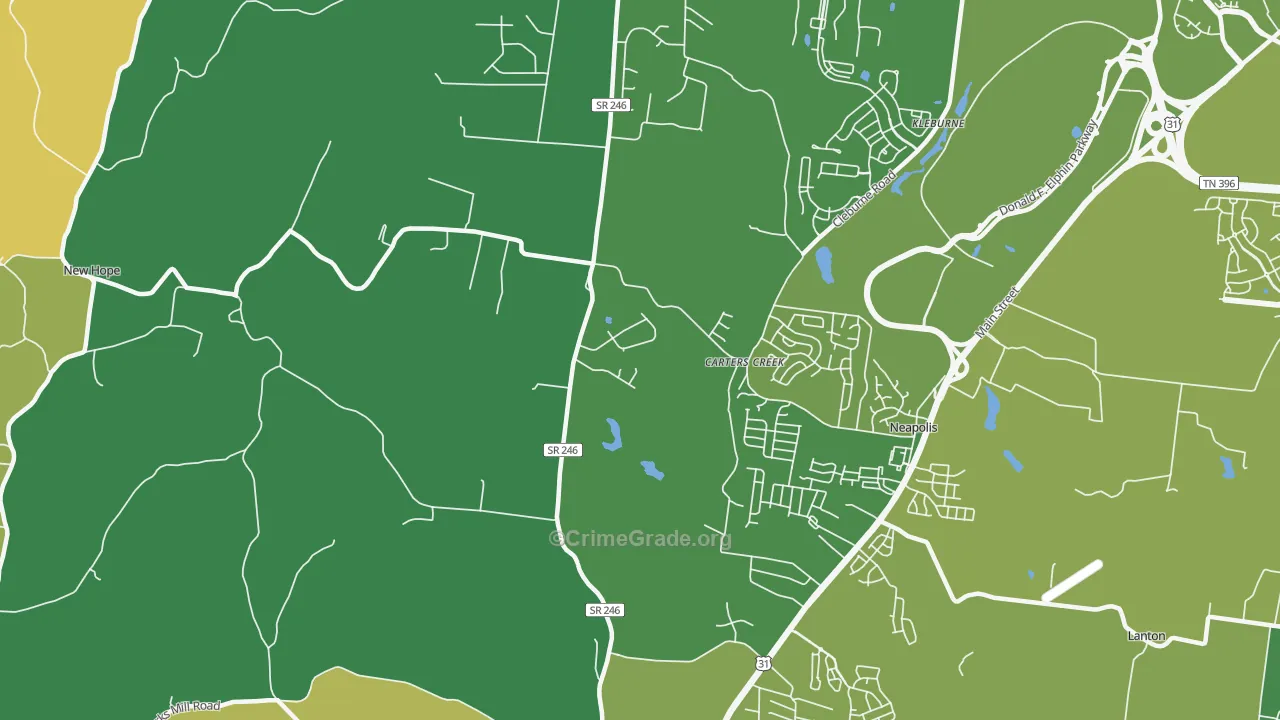 Carters Creek, TN Map of Theft Rates