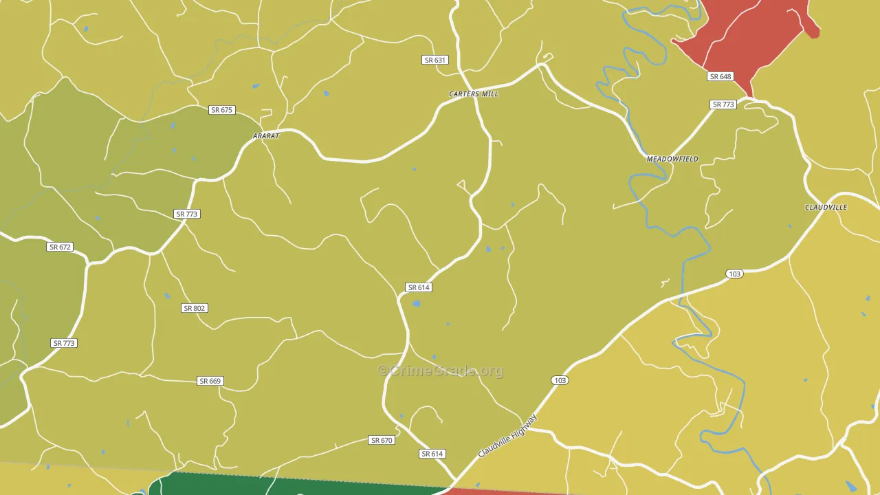 Carters Mills, VA Map of Theft Rates